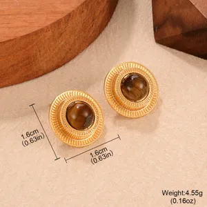 Detailansicht braune Tigerauge-Ohrstecker mit 1.6cm Durchmesser und 4.55g Gewicht