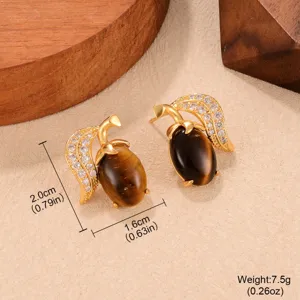 Vintage kaffeebraune Tigerauge-Ohrringe mit Blattdetail, Abmessungen 2,0cm x 1,6cm, 7,5g