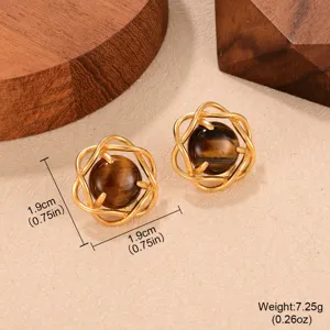 Pendientes vintage de ojo de tigre, acabado dorado, tamaño 1,9 cm y peso de 7,25 g