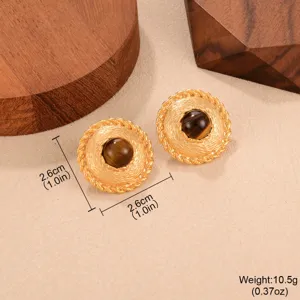 Détails des boucles d'oreilles vintage œil de tigre avec les dimensions et le poids.