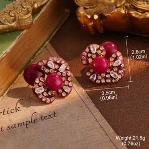 Vintage red flower stud earrings with dimensions 2.6cm x 2.5cm and 21.5g weight info