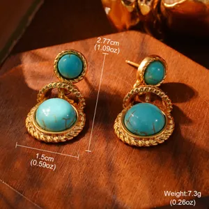 Oorbellen in paleisstijl met turquoise steen en goud, hoogte 2,77 cm, gewicht 7,3 g