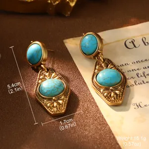 Detail of vintage French court turquoise drop earrings with measurements and weight