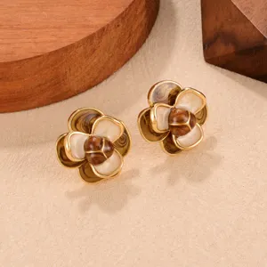 Vintage braune Blumenohrstecker mit eleganter Tigeraugen-Textur für Damenschmuck Mode
