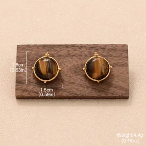 Boucles d'oreilles rétro en œil de tigre avec détails précis de taille et de poids