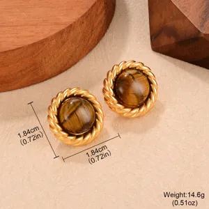 Detailansicht der Vintage Gold Tigerauge Ohrringe mit Größen- und Gewichtsangaben