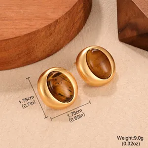 Detaillierte Größen und Gewichtsangaben für goldene Vintage-Ohrstecker mit Tigerauge.
