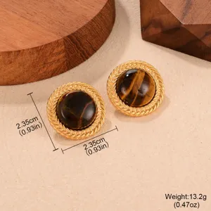 Detailed size and weight specs for retro tiger's eye round stud earrings.