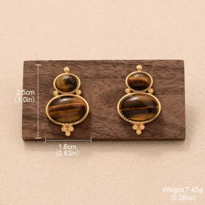 Boucles d'oreilles vintage Maillard œil de tigre vue détaillée taille 2,5cm