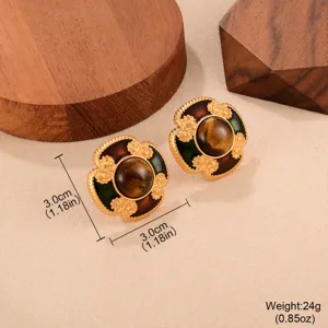 Boucles d'oreilles fleur œil de tigre vintage avec mesure de 3cm et poids 24g