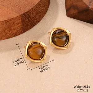 Vintage French style tiger eye stud earrings showing precise size and weight specifications