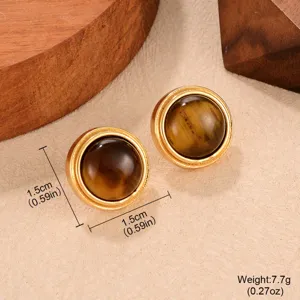 Detail der 1,5 cm großen Vintage-Ohrstecker aus Tigerauge mit Goldrand, 7,7 g