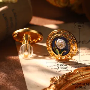 Vintage Monet-style enamel pearl clip earrings showing dimensions and weight detail