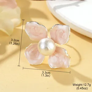 Détail de la bague fleur rose avec dimensions 3,2x3,3cm et poids de 12,7g indiqué