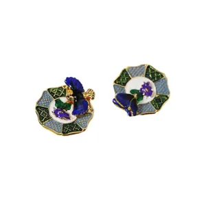 Französische Vintage-Ohrstecker aus Emaille mit Blumen- und Schmetterlings-Design