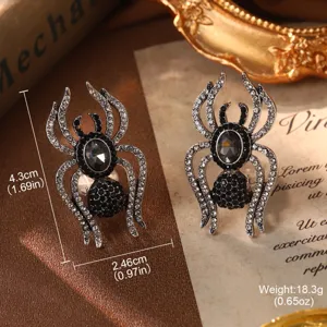 Vintage silver spider earrings with black crystals, 4.3cm height and 18.3g weight