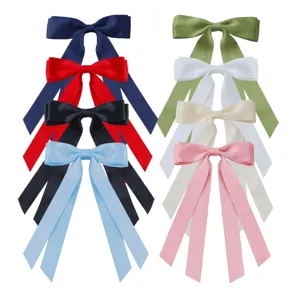 Women Sweet Large Satin Ribbon Bow Hair Clip Elegant Long Streamer Spring Clip Japanese Korean Style Hair Accessory