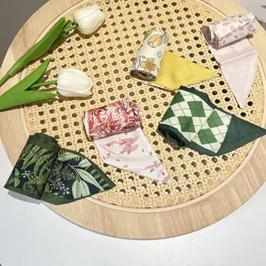 Collection of vintage French silk hair ribbons with various floral and argyle patterns