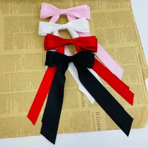 Sweet silk ribbon bow hair clips in pink white red black variety, elegant Korean style