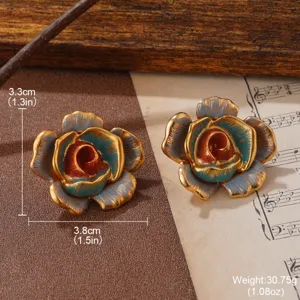 Detailansicht klassischer handbemalter Blumenohrstecker mit präzisen Maßangaben