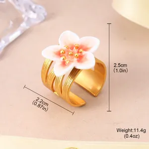 Detailed view of an elegant flower open ring showing 2.5cm height and weight