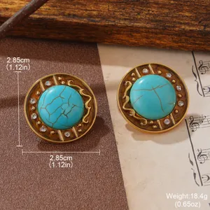 Detailansicht französischer Vintage Türkis Ohrstecker mit Maßen und Gewichtangabe