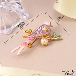 Exquisite colorful enamel bird brooch with pearls, size 5.9x3.3cm, weight 14g.