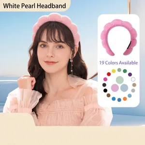 Diadema de Satén con Esponja de Nube y Perlas Hecha a Mano para Mujer Diadema Acolchada High Top para Lavado de Cara Accesorios para el Cabello