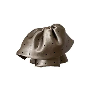 Elegant taupe polka dot French hair claw clip with a metallic faux leather finish for women