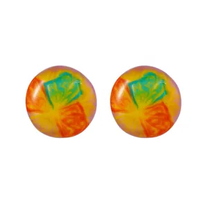 Vintage style oil painting rainbow enamel round stud earrings for women fashion jewelry