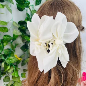 Women Large Fabric Bow Hair Claw Clip Dopamine Color Double Layer Shark Clip Elegant Hair Styling Accessory For Thick Hair
