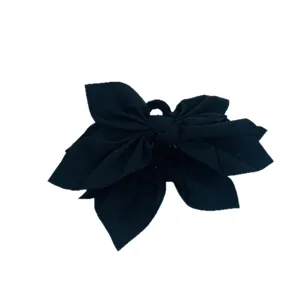 Elegant large black fabric bow hair claw clip for women with premium multi-layer ribbon