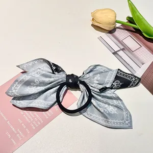 Stylish large irregular blue cashew print fabric bow hair tie for women fashion hair accessory