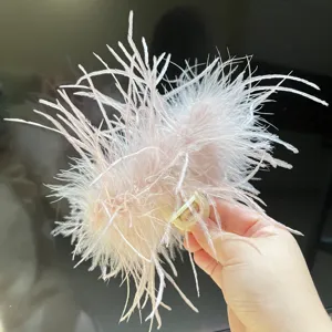 Detailed view of a large pale pink ostrich feather hair claw clip for elegant styling