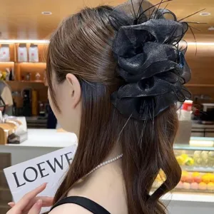 Large Mesh Feather Hair Claw Clip Elegant Cloud Bubble Shark Clip For Women Elegant High Cranial Top Hair Accessories For Party