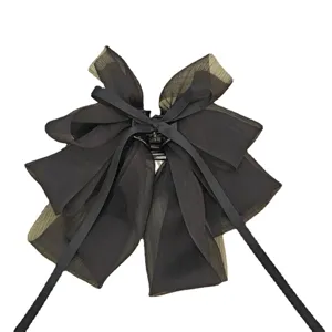 Elegant black layered chiffon bow hair claw clip featuring long ribbons and a French style