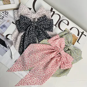 Pince à Cheveux Longue à Grand Nœud Imprimé Floral Avec Ruban Coiffe Élégante en Tissu Style Français Pour Femmes Accessoire Cheveux