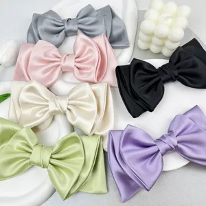 Elegant Satin Bow Hair Clip For Women Ins Style Silk Texture Lady Hairpin Large Double Layer Bow Spring Clip Hair Accessory