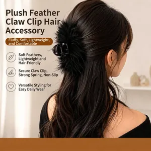 Elegant Ostrich Feather Plush Hair Claw Large Shark Clip Ins Style Fluffy Hairpin Ponytail Updo Headwear Casual Party Accessories For Women