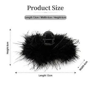 Elegant black ostrich feather hair claw clip, large 13cm shark clip for women accessories.