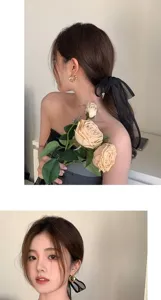Elegante zwarte organza strik scrunchie voor haarstyling met fijne mesh stof details