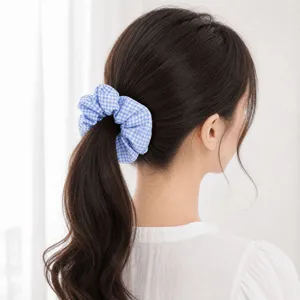 Coleteros de Algodón Gingham Lazos para el Cabello a Cuadros para Mujeres Niñas Estilo Preppy Dulce Diademas Elásticas Accesorios Diarios para Coleta