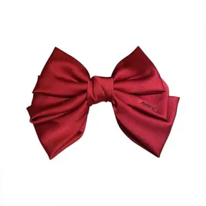 Elegante pinza para el pelo con lazo de satén rojo extragrande de tres capas para mujer