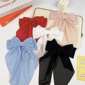 Large Chiffon Ribbon Bow Hair Clip Elegant Solid Color Barrette For Women Girls Handmade Hair Accessories For Wedding Daily Party