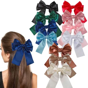 Sweet Satin Ribbon Bow Knot Hair Clip Elegant Solid Color Long Streamer Spring Top Clip Fashion Women Hair Accessories