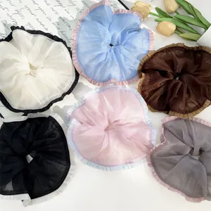 Koreaanse Stijl Mesh Geplooid Grote Scrunchie Voor Dames Zoet Elegant Effen Kleur Elastische Haarelastiek Paardenstaart Houder Haaraccessoires