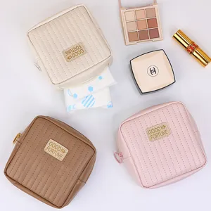 Portable Waterproof PU Leather Sanitary Napkin Storage Bag Quilted Cosmetic Pouch Travel Makeup Organizer Purse For Women