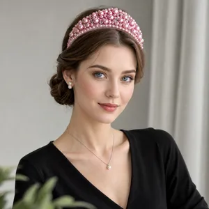 Lussuoso Cerchietto a Corona con Perle Artificiali e Strass Retrò Fascia per Capelli in Tessuto Imbottito Fatto a Mano per Donna Accessori