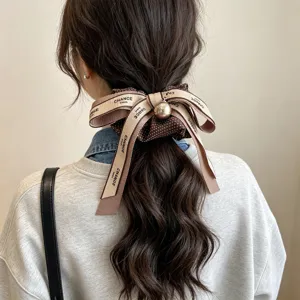 Coletero Elegante Francés Con Estampado De Leopardo Y Lunares Con Perla Artificial Lazo Cuerda Para El Cabello Mujer