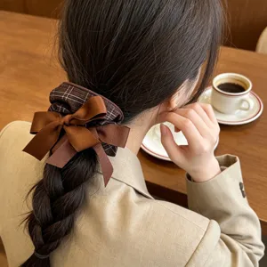 Korean Style Fabric Bow Plaid Scrunchie For Women Small Fragrance Atmosphere Ponytail Holder Floral Polka Dot Hair Ties